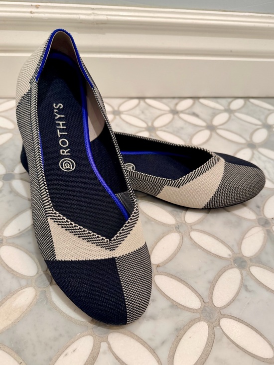 Rothy's Shoes - Rothy’s The Flat Cap-Toe in Black & White Plaid Geometric Round Toe Ballet Sz 12